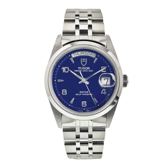 Tudor Prince Date Day Stainless Steel Blue Dial 36mm Automatic Mens Watch 76200 - Picture 1 of 10
